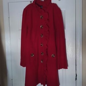 Luii Scarlet Trench Coat with Button Accents